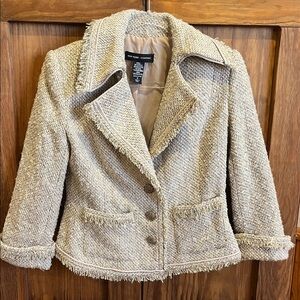 New York & Company Cream Tweed Fringed Blazer